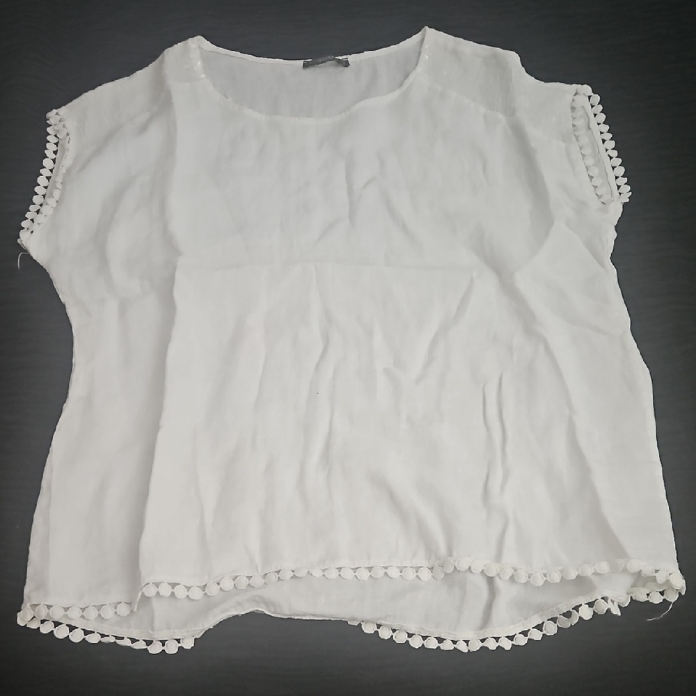 White Pom-Pom Trim Women's Top